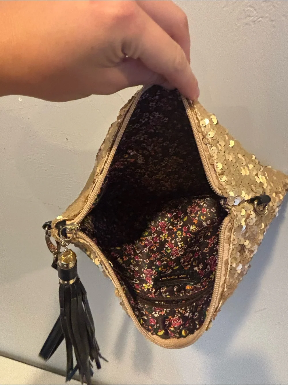 Gold Sequin Clutch Wristlet with Removable Chain